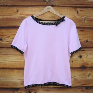 Pink Black Short Sleeve Sweater Top